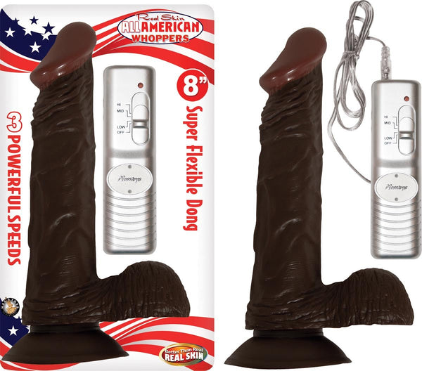 All American Whopper 8" Vibrating Dong with Balls - DILDOS - Romeo Romeo
