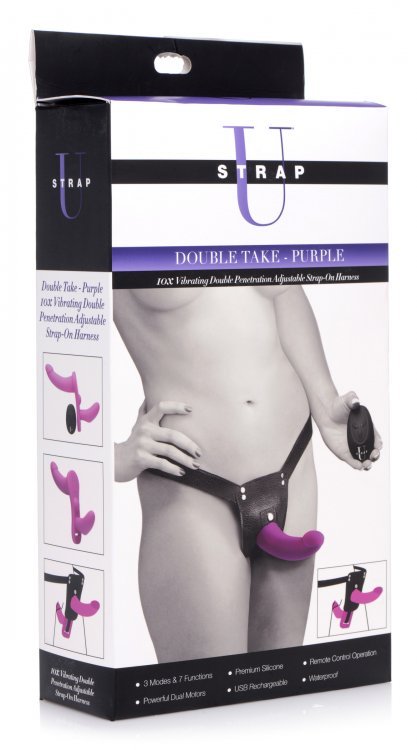 Strap - U Double Take 10X Vibrating Dp Strap - On - Purple - STRAP - ONS - Romeo Romeo