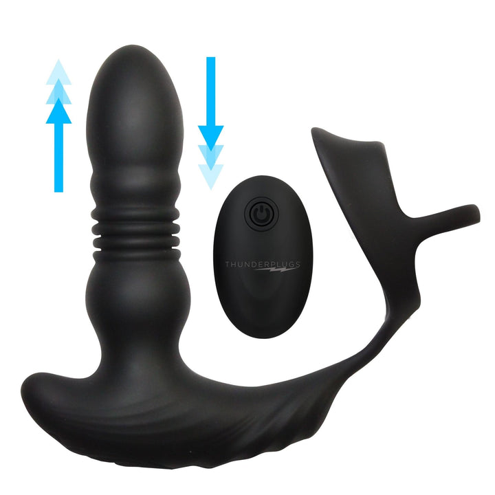 ThunderPlugs 10X Thrusting Silicone Vibrator w/ Cock & Ball Strap & Remote - ANAL PLAY - Romeo Romeo