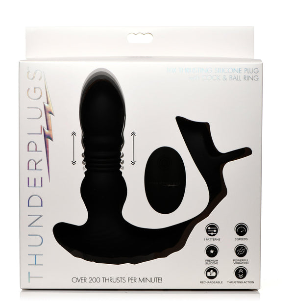 ThunderPlugs 10X Thrusting Silicone Vibrator w/ Cock & Ball Strap & Remote - ANAL PLAY - Romeo Romeo