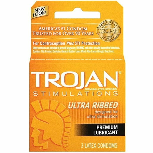 Trojan Stimulations Ultra Ribbed 3Pk - MORE - Romeo Romeo